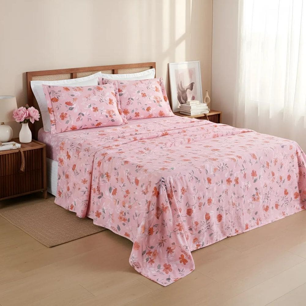 Conjunto Cama Casal King Size Jasmine 04 Pç Bordado 400 Fios