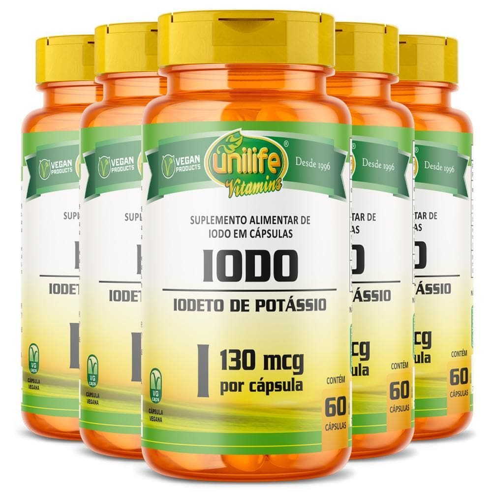 Kit 5 Iodo Iodeto De Potássio Unilife 60 Cápsulas