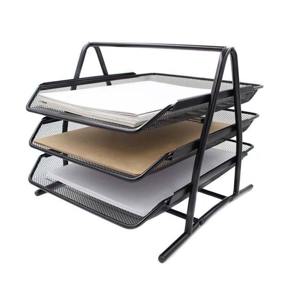 Organizador Preto De Papéis E Documentos Com 3 Bandejas