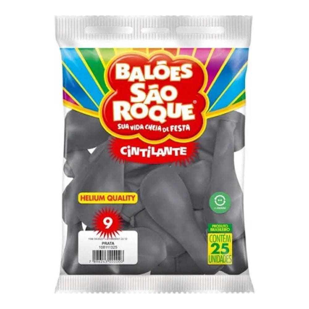 Balão Bexiga São Roque Cintilante N9 C/25 Prata