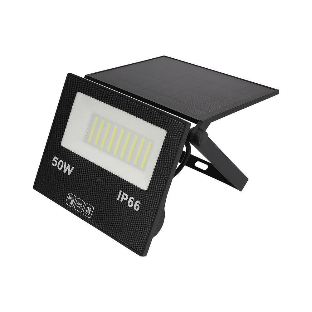 Refletor Dobrável Led Luz Fria Com Placa Solar E Sensor 50W