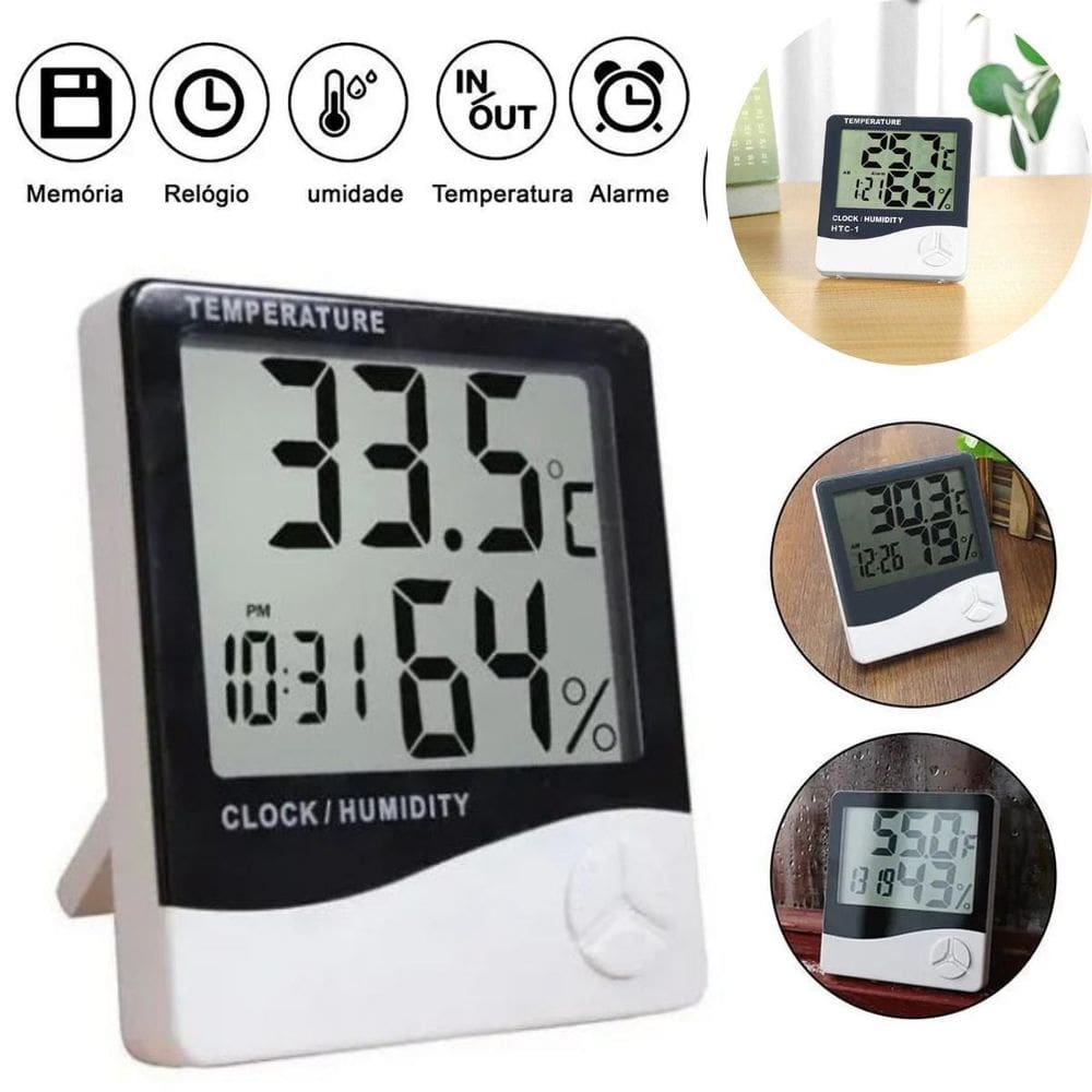 Termo-Higrômetro Digital Termômetro Higrômetro Relógio