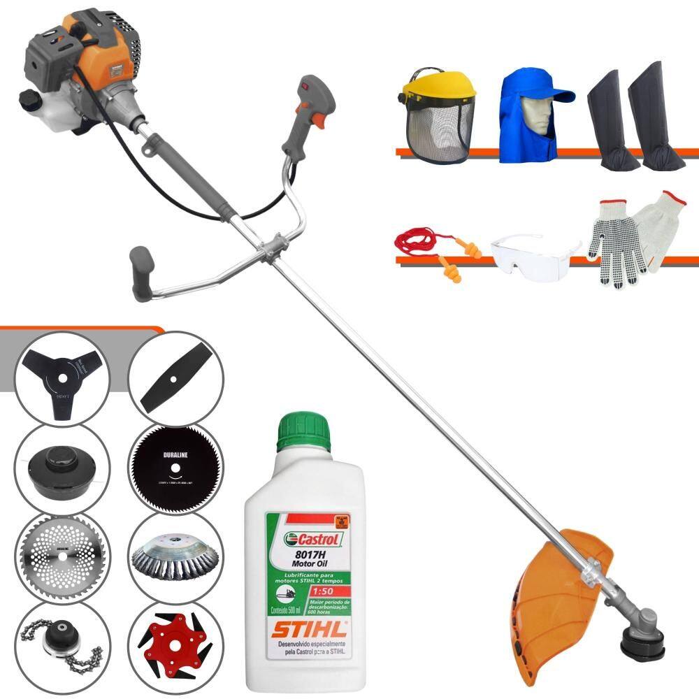Roçadeira RL520-P Tekna 52cc Com Carretel + Facas 2 Pontas, 3 Pontas, 6 Pontas, 40 Dentes, 80 Dentes, Trimmer e Escova de Aço + EPI + ÓLEO STIHL