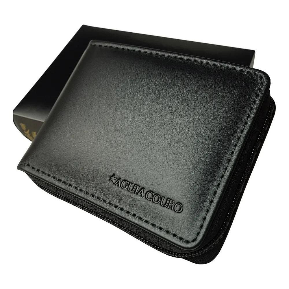 2X Águia Couro Carteira Masculina Com Zíper Carteira Cor Pre