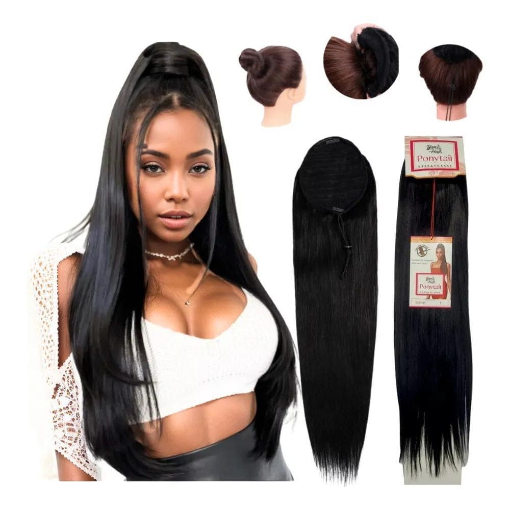 2X Aplique Rabo De Cavalo Liso De Fita 75Cm Fibra Orgânica