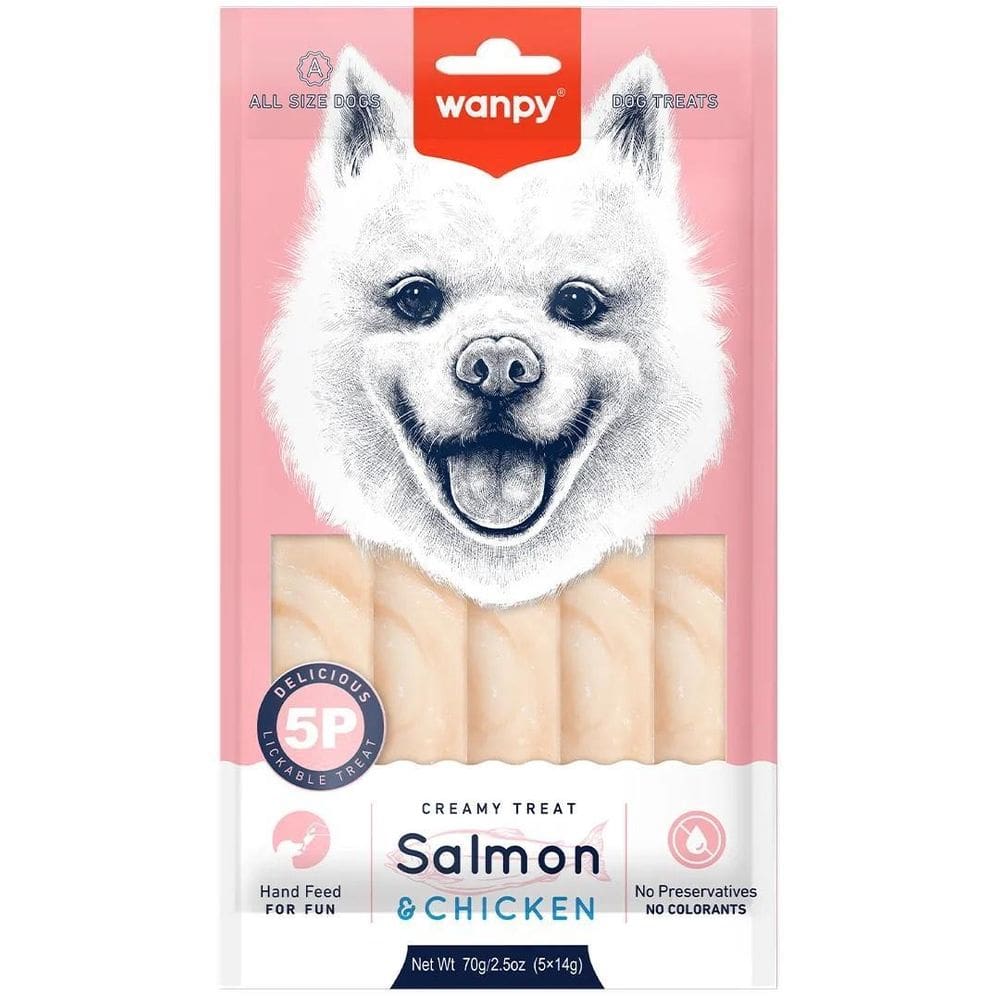 Petisco Cães Wanpy Creamy Sabor Salmão E Frango Pacote C/5