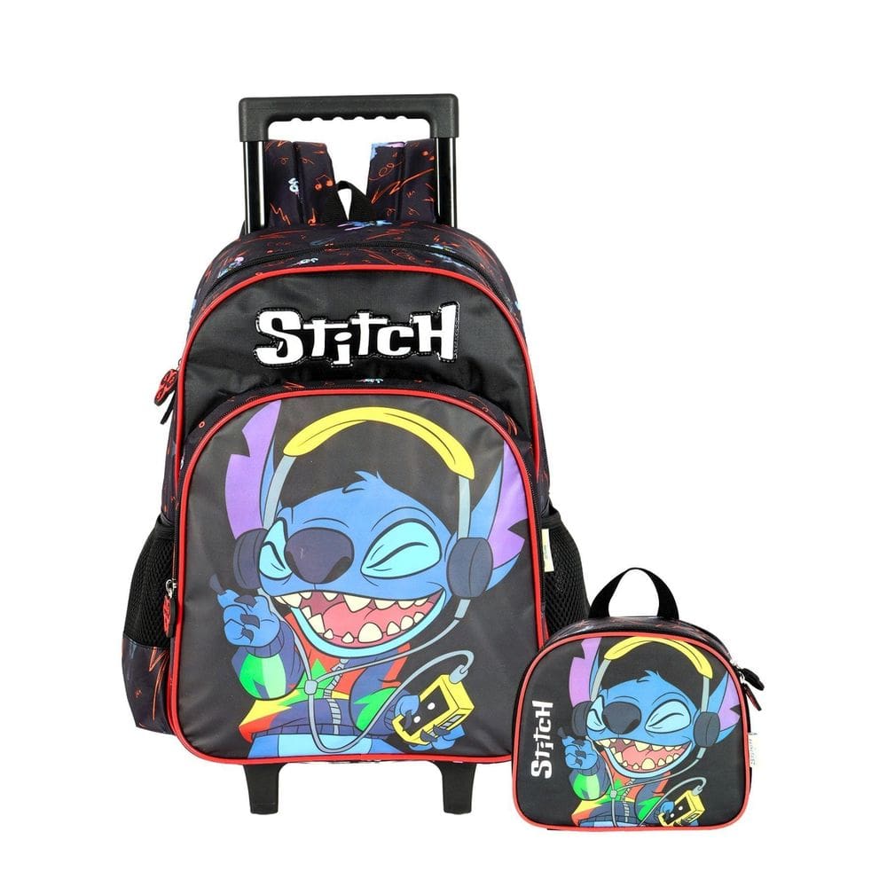 Kit Lilo Stitch Mochila Rodas + Lancheira Térmica Menino