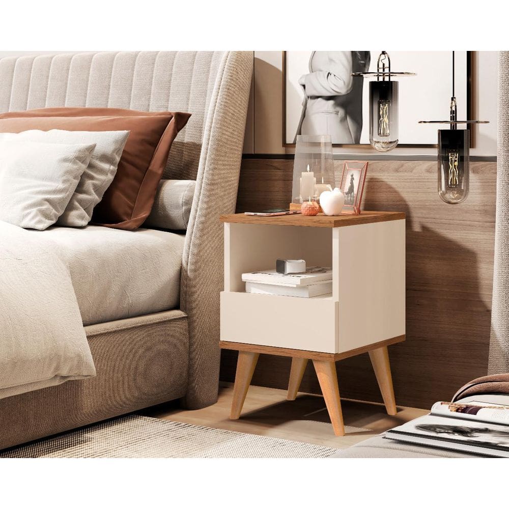 Mesa Cabeceira Pés Palito Pilipes Off White / Nature Comprar