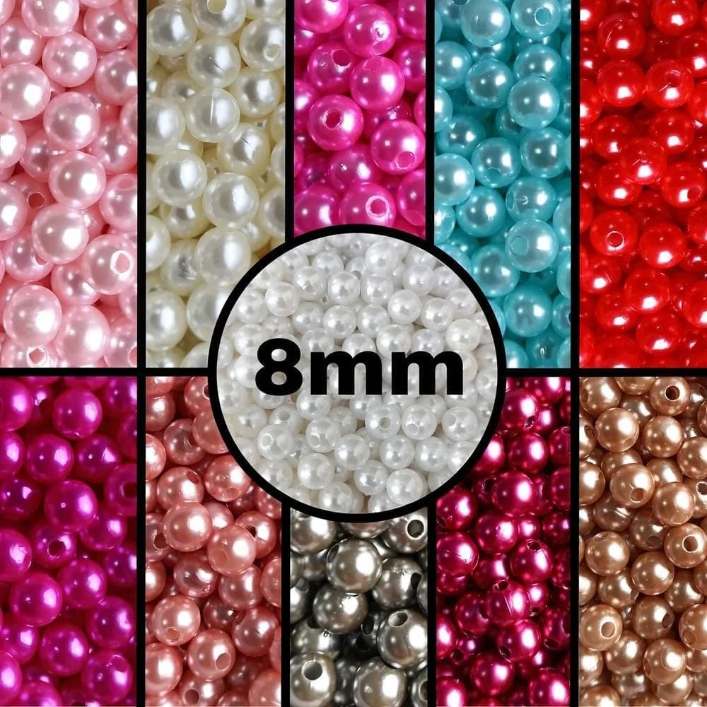 2X 2000 Perolas Abs 8Mm Com Furo Passante Pacote 500 Gramas