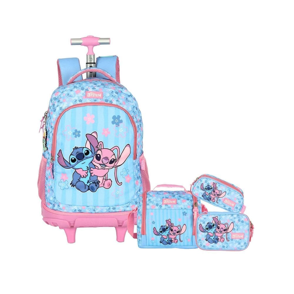 Kit Lilo Stitch Mochila Roda + Lancheira+ Estojo Box+ Triplo