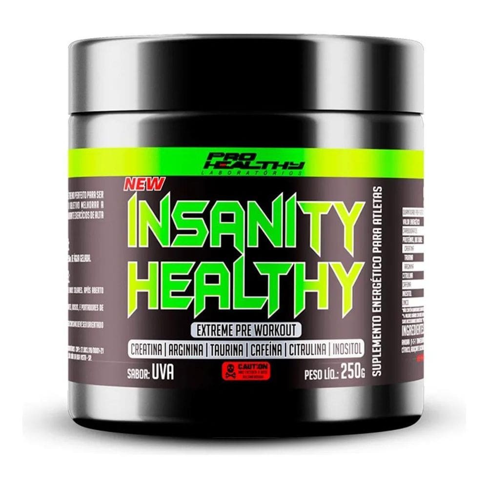 2X Pré Treino Insanity Healthy 250G - Pro Healthy Sabor Uva