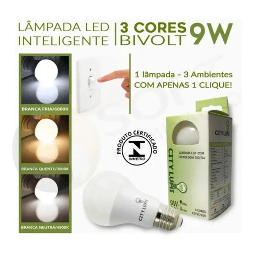 2X Lâmpada Led Inteligente Tecnologia Digital 3 Cores Cor Da