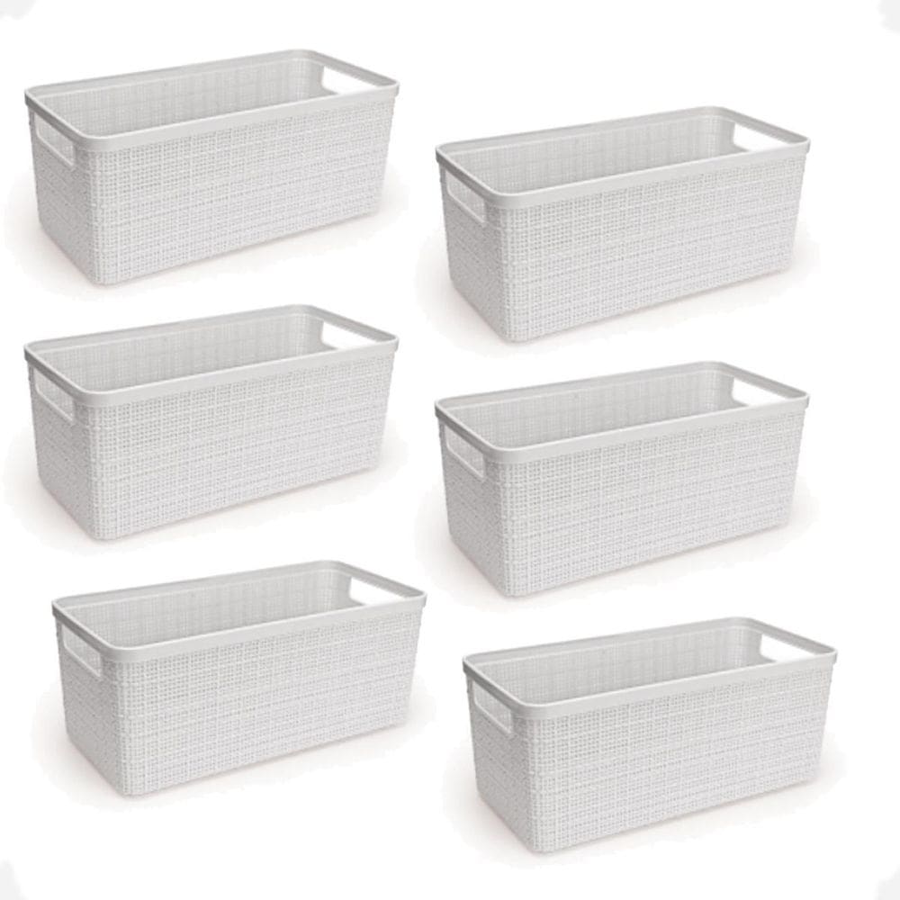 Kit 6 Cesto Juta Organizador Alongado Medio Decoração Branco