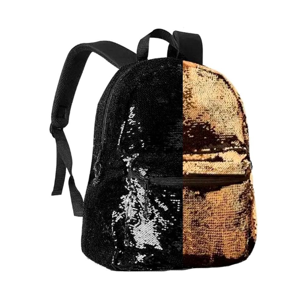 Mochila Escolar Costas Paete Brilho Infantil Preto/Dourada