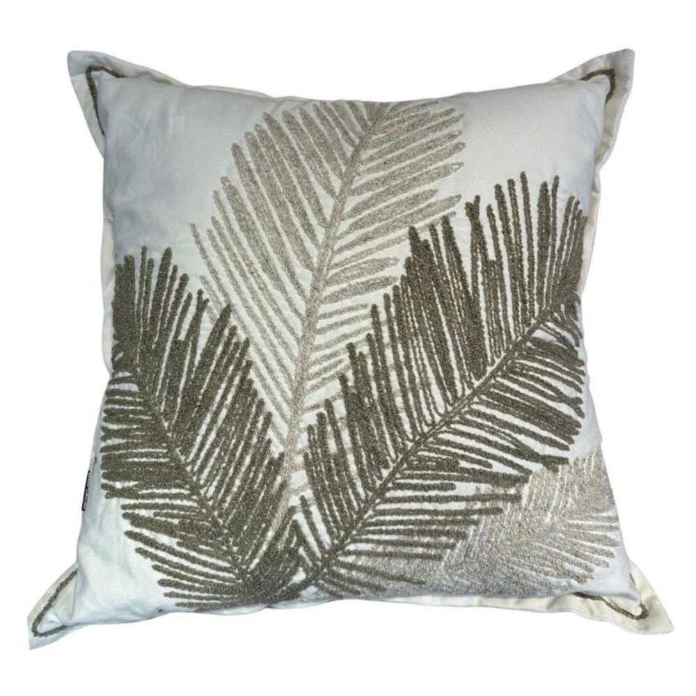 Almofada Sarja 60X60 C/Bord Boucle Folhagem Bege