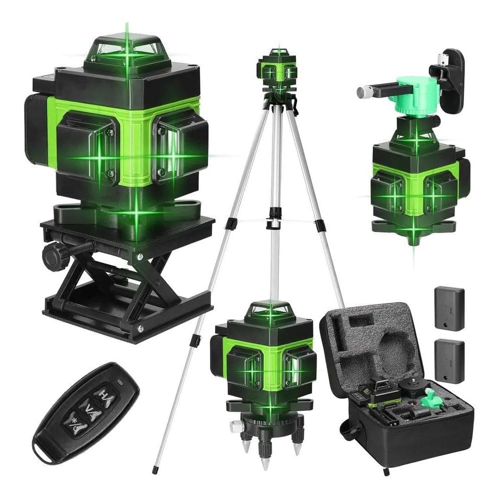 2X Kit Nível A Laser Verde 12 Linhas Esquadro + Suporte + Tr