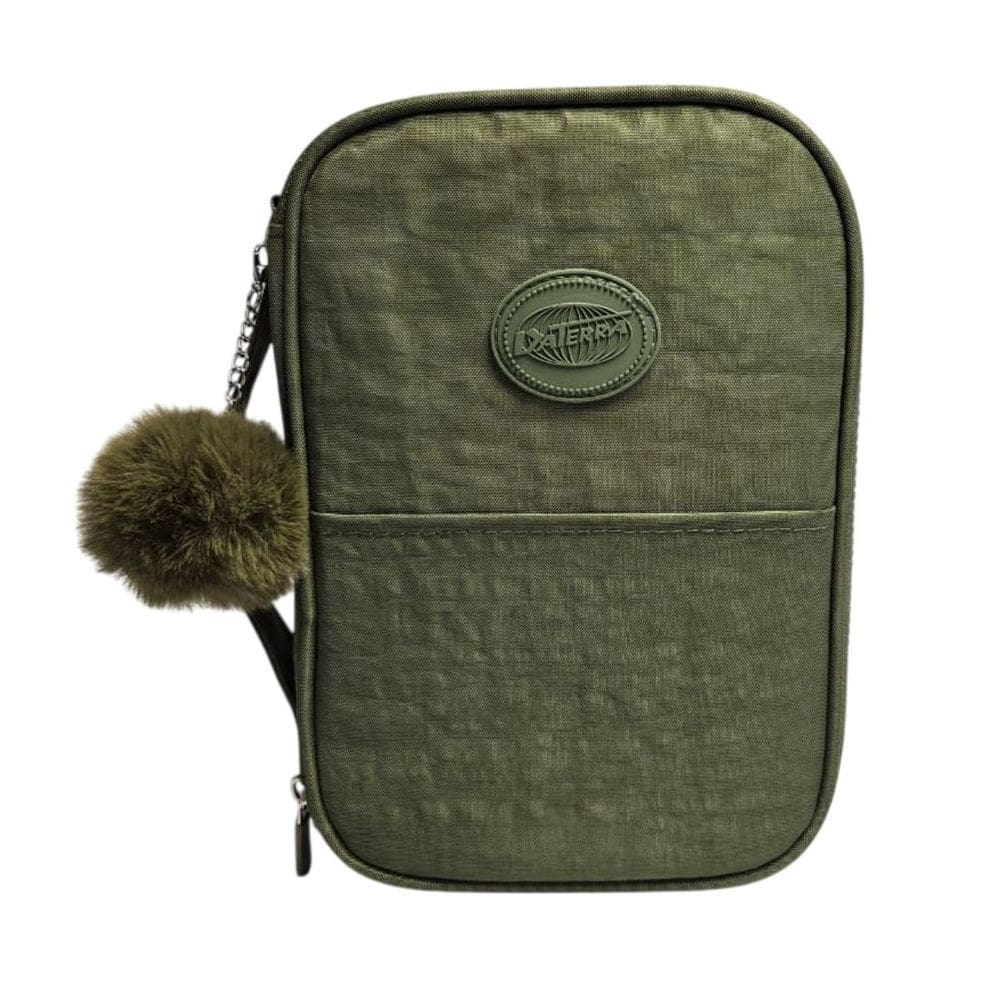 Estojo Escolar Verde Militar Pompom Organização Completa TOP Volta as Aulas Tendência Menina Menino