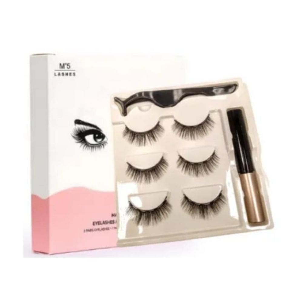 Cílios Postiços Magnético Com Imã + Delineador + Aplicador