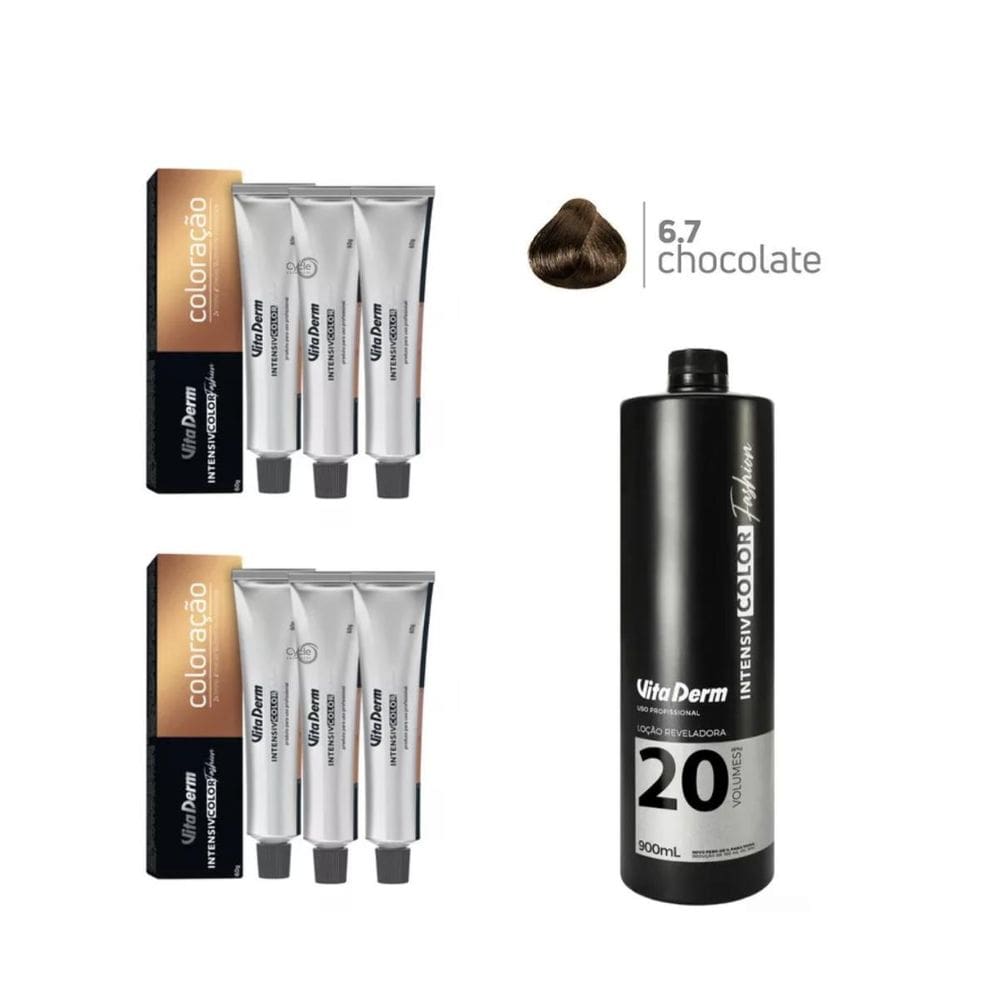 6 Unidades Coloração Vita Derm 6.7 + 1 Ox 20 Vol 900Ml