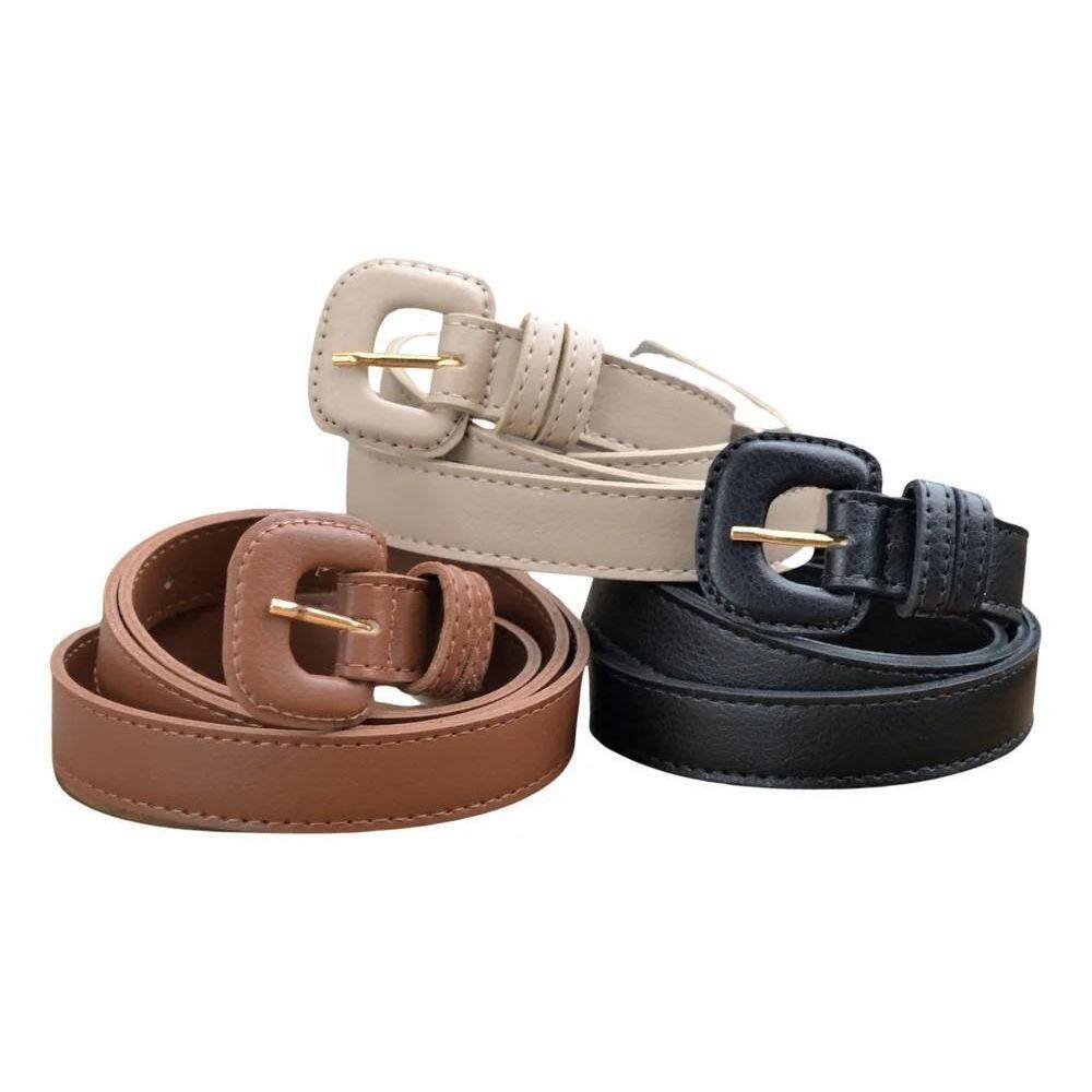 2X Kit 3 Cintos Feminino Clássico Atemporal Fivela Encapada