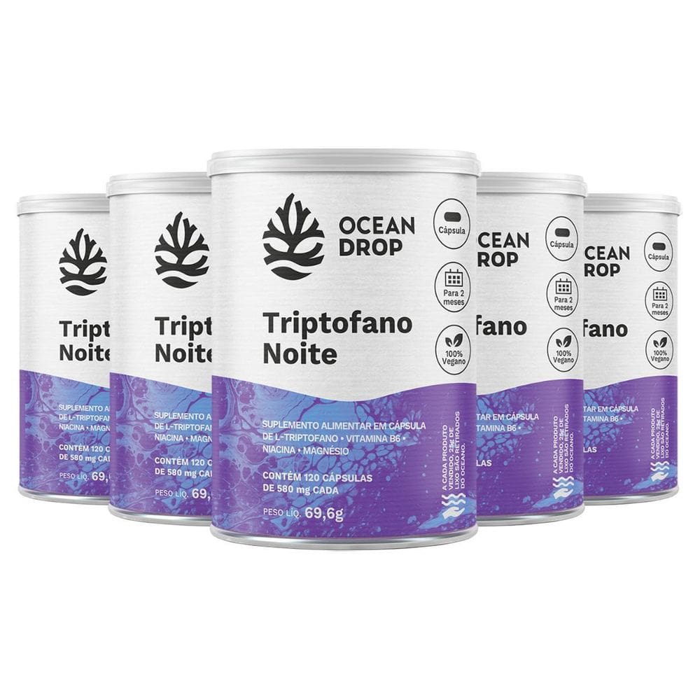 Kit 5 Triptofano Noite Ocean Drop Vegano 120 Cápsulas