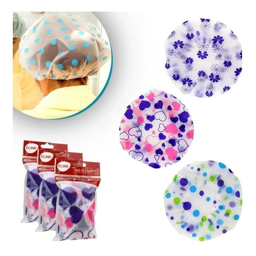 2X Kit 3 Toucas Para Banho Plástico Impermeável Reutilizável