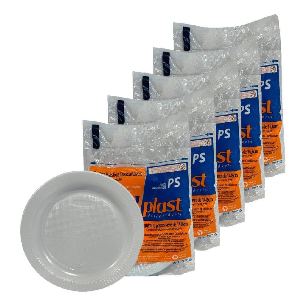 Prato Descartável Sobremesa Raso 15Cm C/50 Cor Branco Bolo