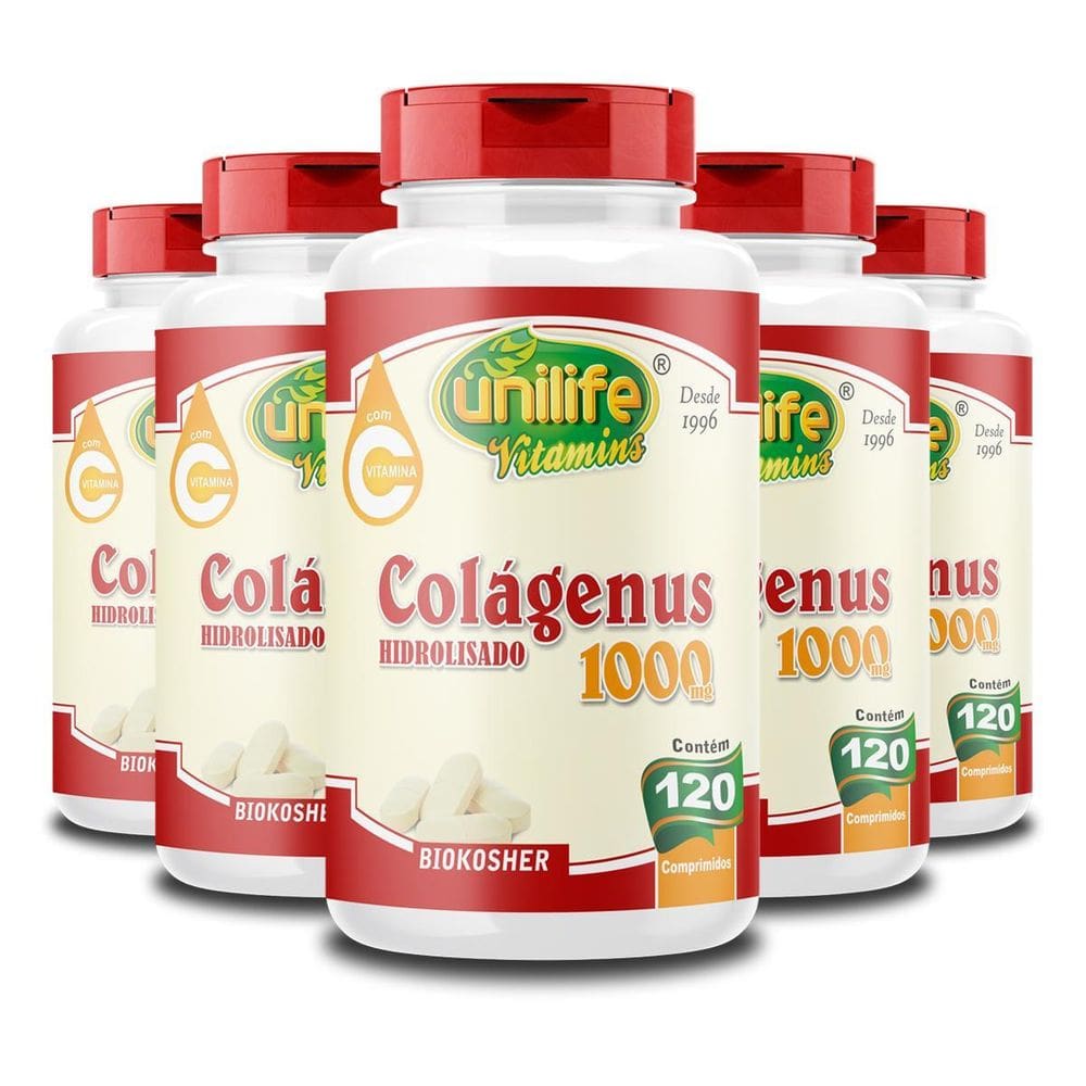 Kit 5 Colágenus Hidrolisado 1000Mg Unilife 120 Comprimidos