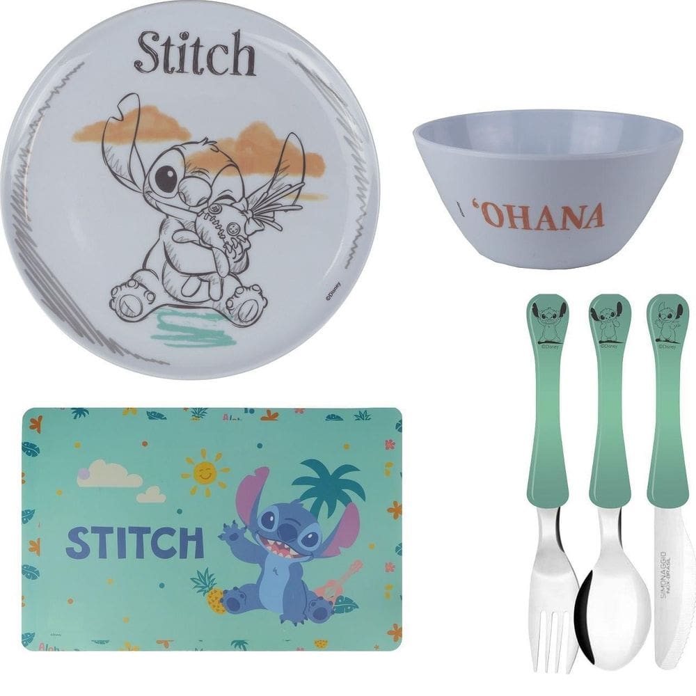 Stitch Conjunto De Jogo Americano, Prato, Vasilha E Talheres