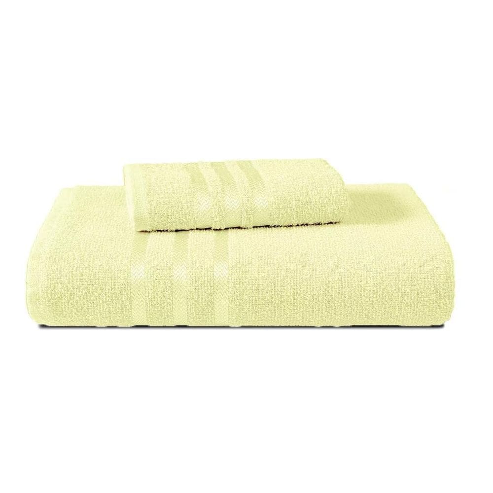 Jogo Toalha 1 Banho + 1 Rosto Amarelo 3 Barras 100% Algodão