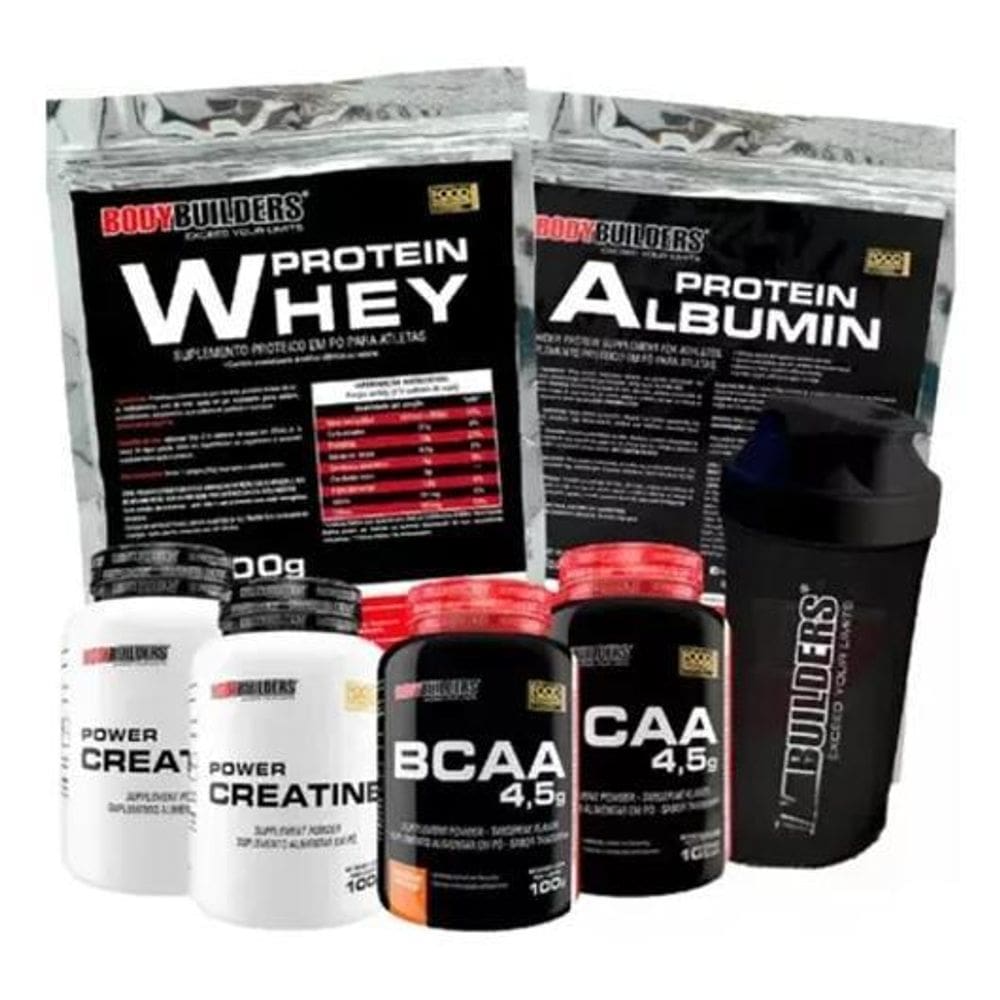 2X Kit Whey + Albumina + 2X Bcaa + 2X Creatina + Copo Sabor