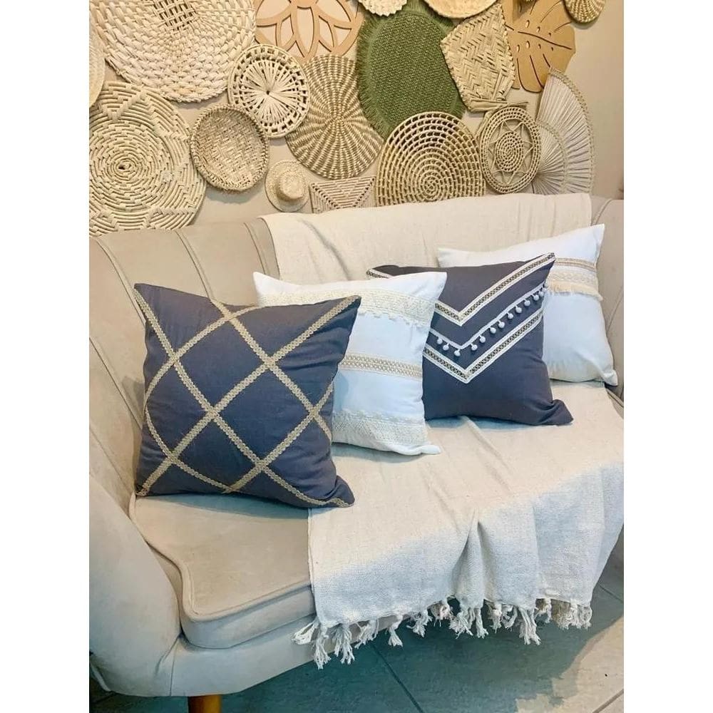 2X Kit 4 Capas Almofada Luxo Linho Estilo Boho Chic Exclusiv