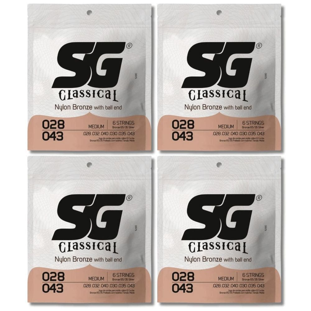 Kit 4 Encordoamento Violão Nylon Sg Tensão Média .028 - .043