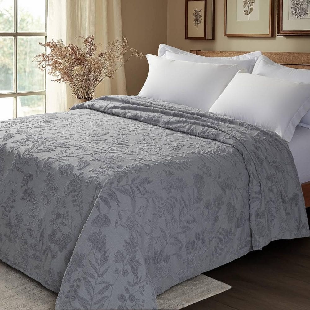 Colcha Chenille Jolitex Solteiro Lavanda Toque Algodão Cinza