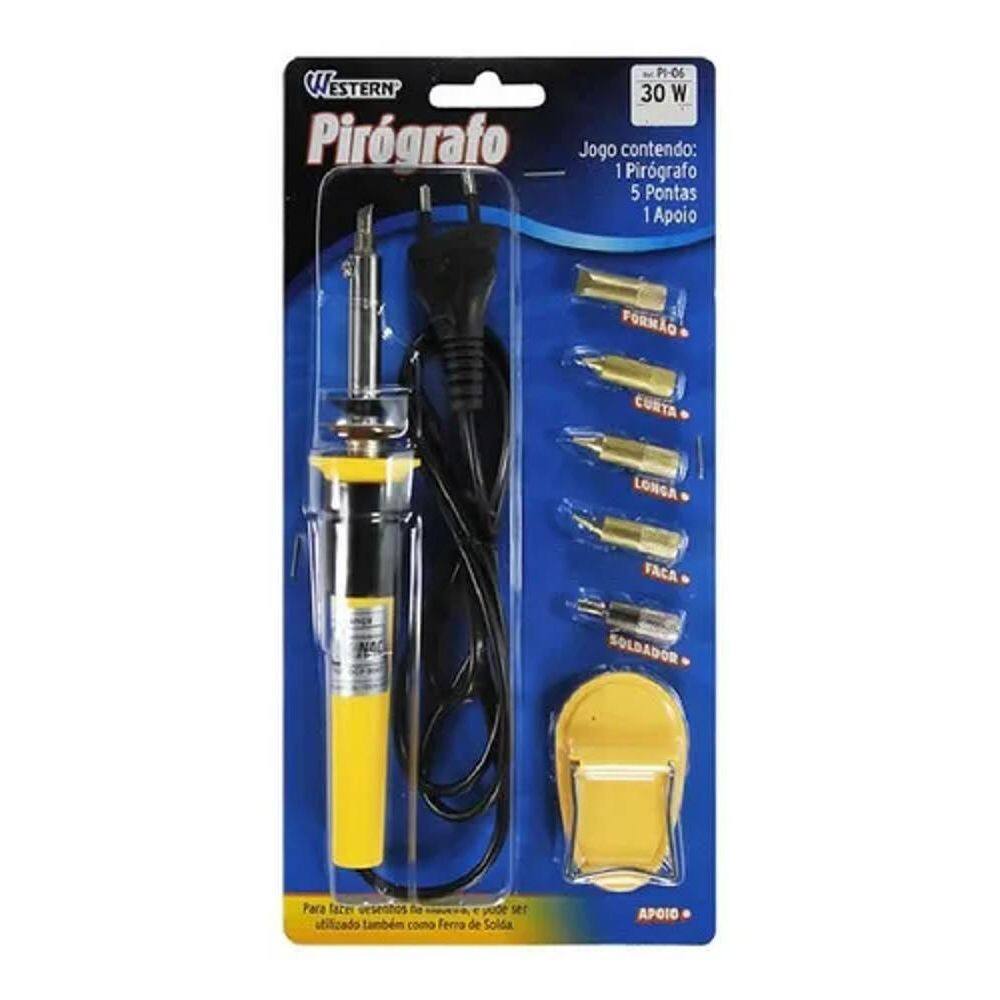 2X Pirógrafo Gravador E Soldador Madeira Couro 5 Pontas West