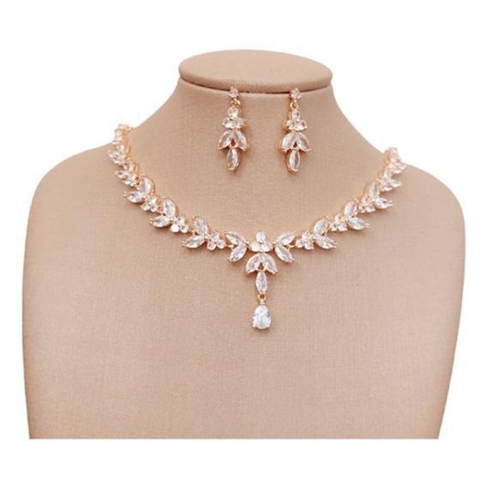 Colar E Brinco Noiva Zircônia Rose Gold Festa Debutante Luxo