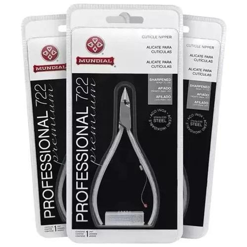 2X Kit 3 Alicates Inox 722 Cutícula Afiado Mund