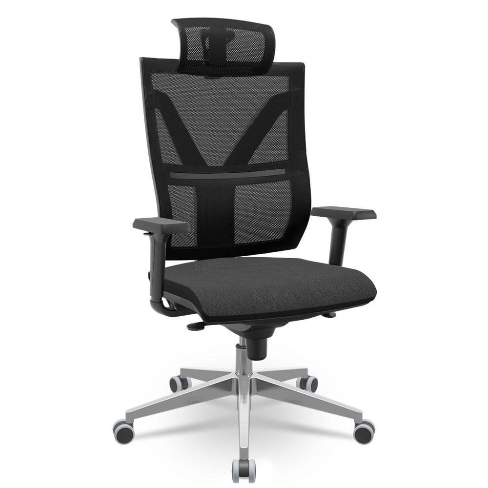 Cadeira Darix X Slider Braço 3D Pu Aluminio Estofa Pol Preto