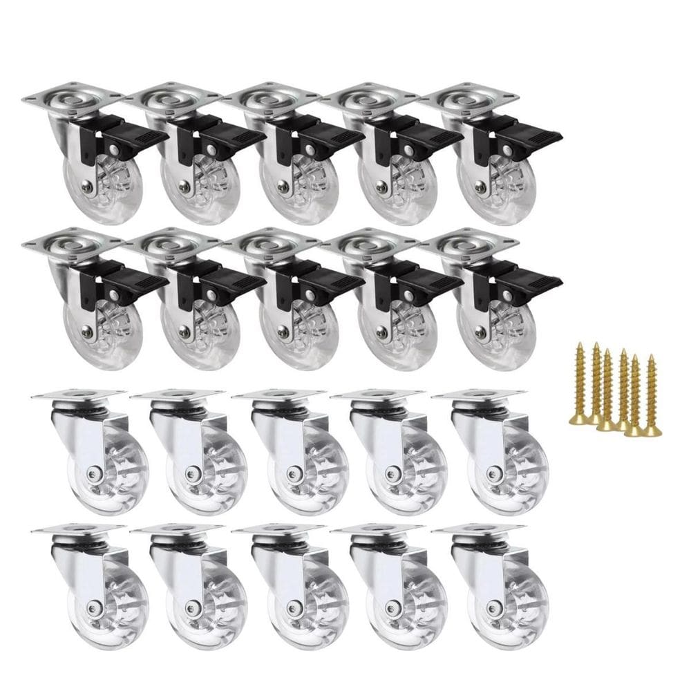 Kit 20 Rodízio Giratório Gel Rodinha Silicone 50Mm Parafusos