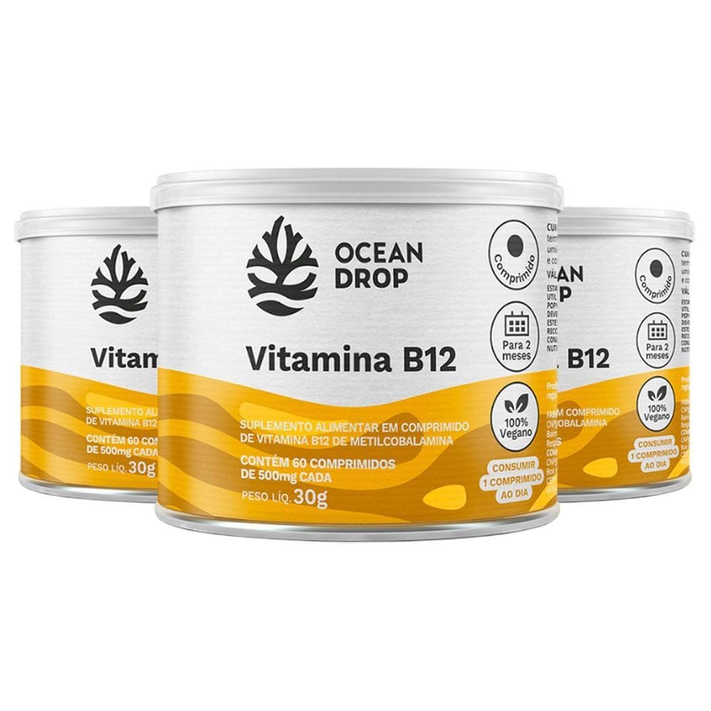 Kit 3 Vitamina B12 Ocean Drop Vegana 60 Comprimidos