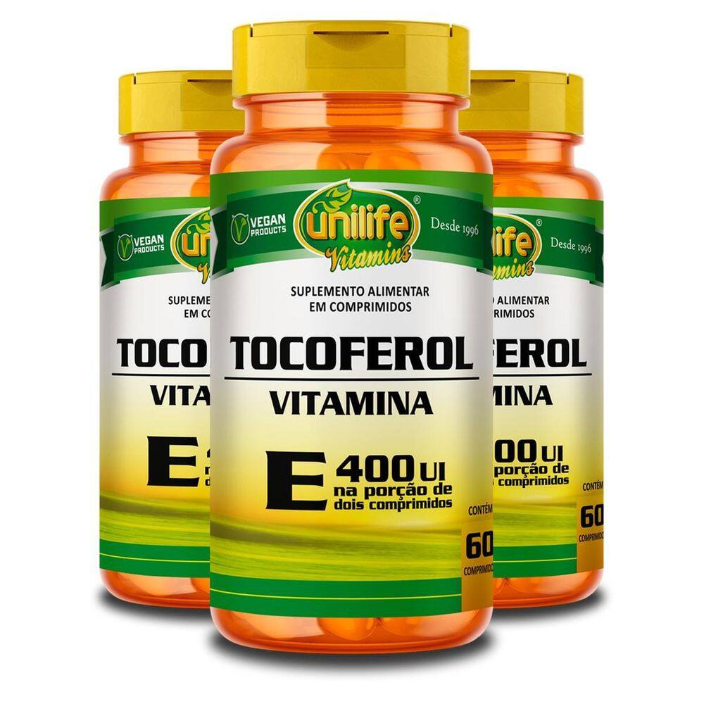 Kit 3 Vitamina E Tocoferol Unilife 60 Comprimidos