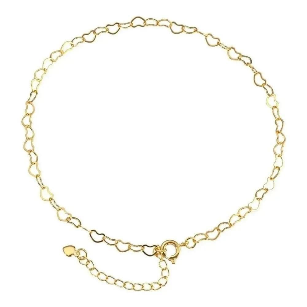 2X Tornozeleira Corações Banhado À Ouro 18K Cor Branco Andre