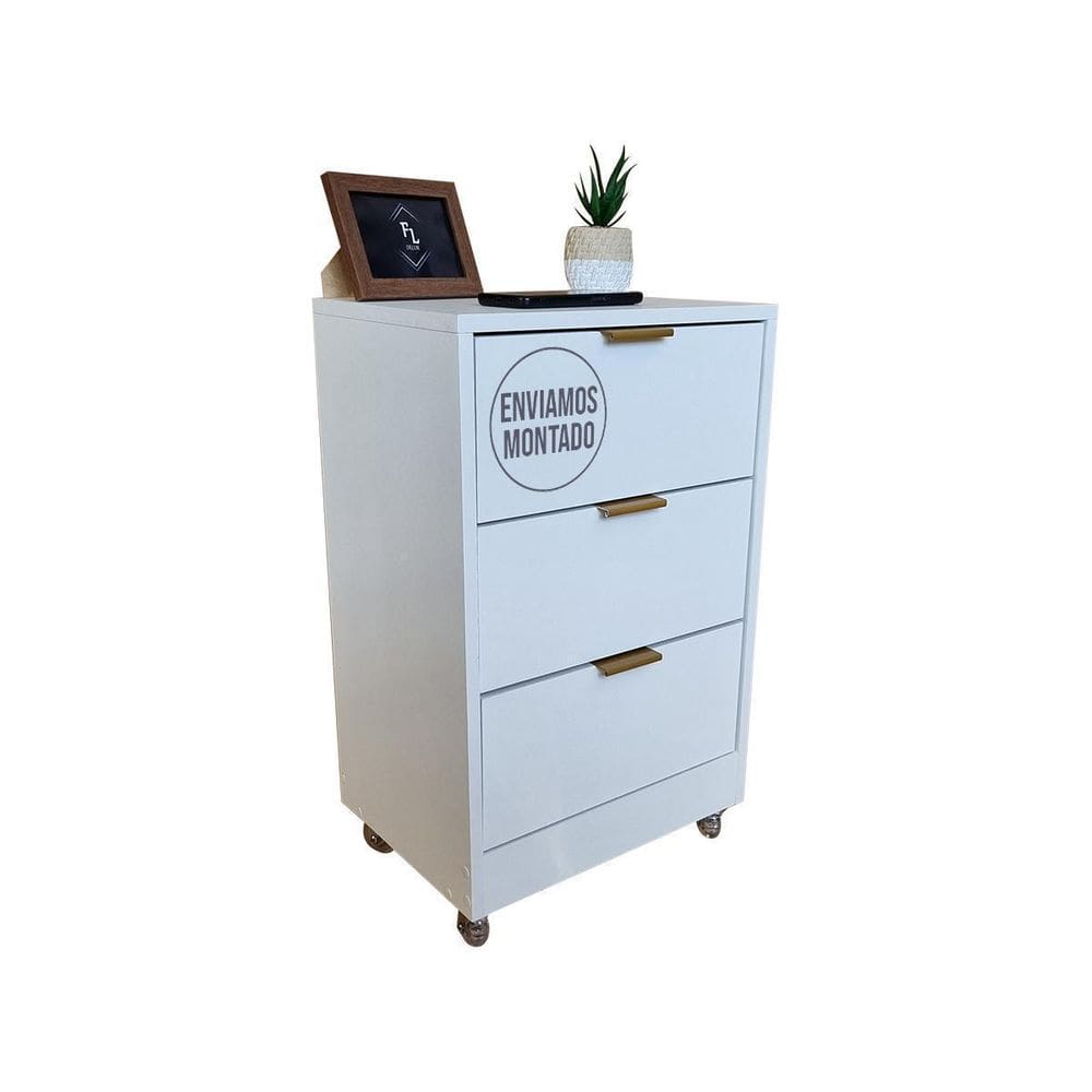 Mesa De Cabeceira 30Cm 3 Gaveta Quarto Pux. Gold Com Rodinha