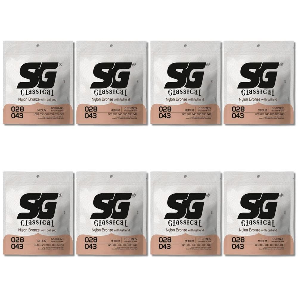 Kit 8 Encordoamento Violão Nylon Sg Tensão Média .028 - .043