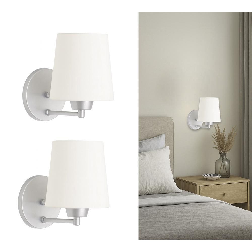 Kit2 Arandelas Prata Fosco Cúpula Cone Tecido Cru Quarto.