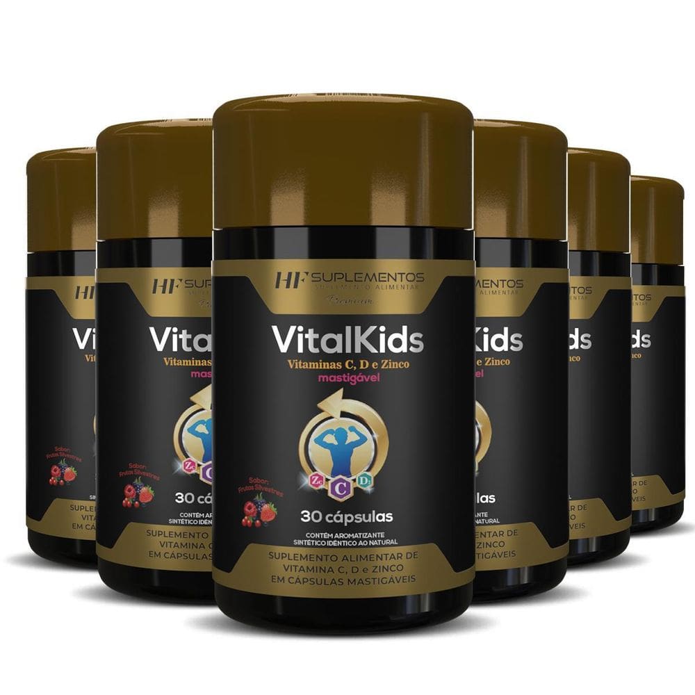 6X Vitalkids Vitamina C D Zinco 30Caps Mastigavel Hf