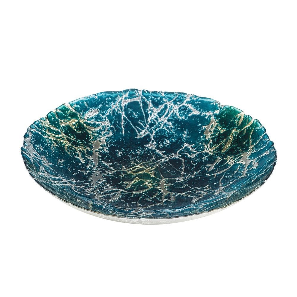 Centro de Mesa Decorativo de Vidro Carrana Azul C/Detalhes Prateados 40x7cm Wolff