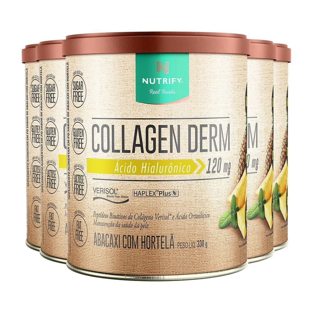 Kit 5 Collagen Derm Hialurônico Abacaxi Hortelã Nutrify 330G