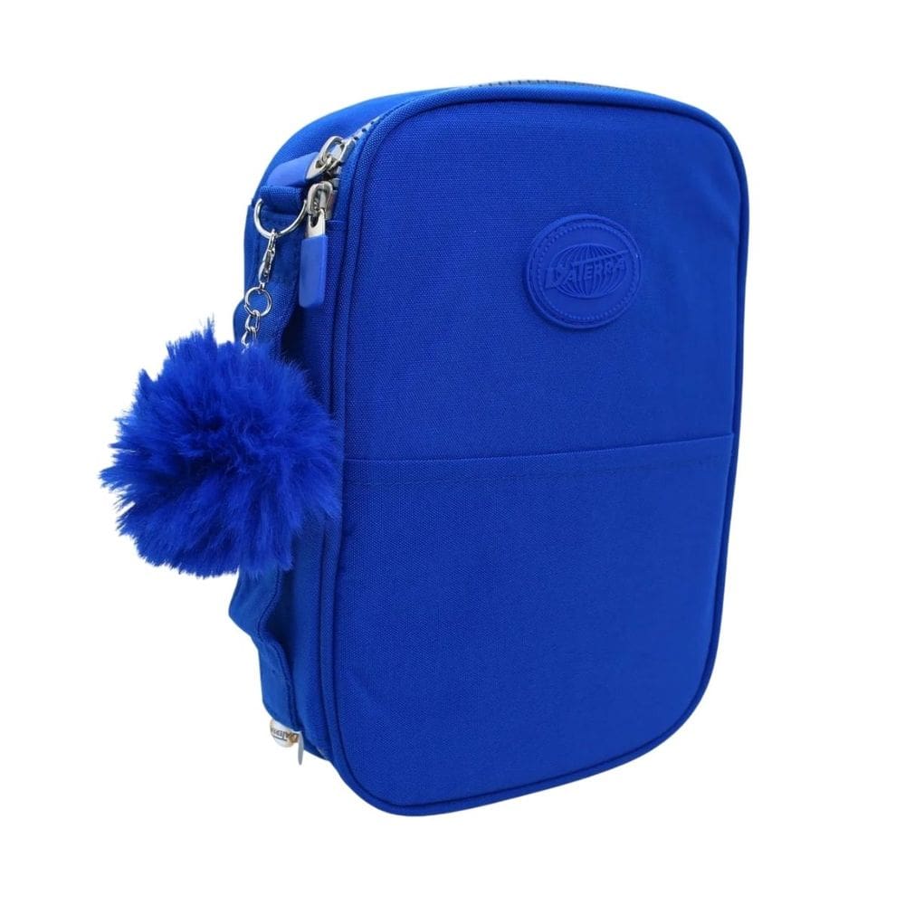 Estojo Material Escolar Premium Azul Royal Pompom Caneta Volta Aulas Tendência Menina Menino Kawaii