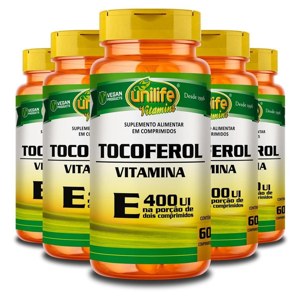 Kit 5 Vitamina E Tocoferol Unilife 60 Comprimidos